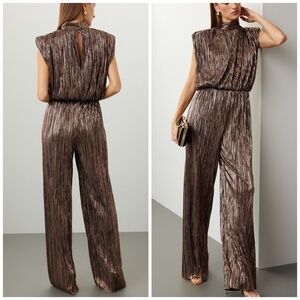 Sabina Musayev Jones Disco Pleated Jumpsuit Gold Black Metallic Lame - SMALL